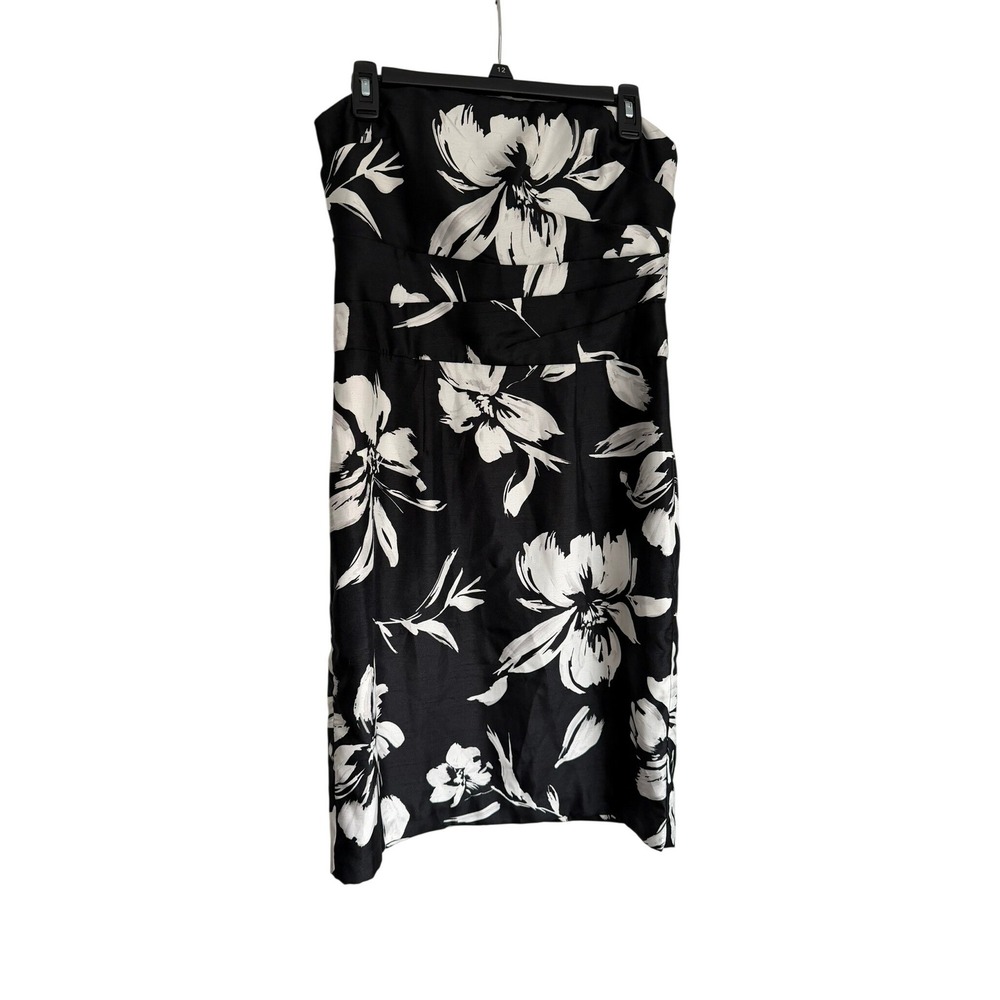White House Black Market Strapless Floral Cocktail Dress Black White Size 6